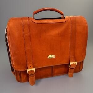 Samsonite Brown Leather Messenger Bag Briefcase Laptop Work Bag Classic